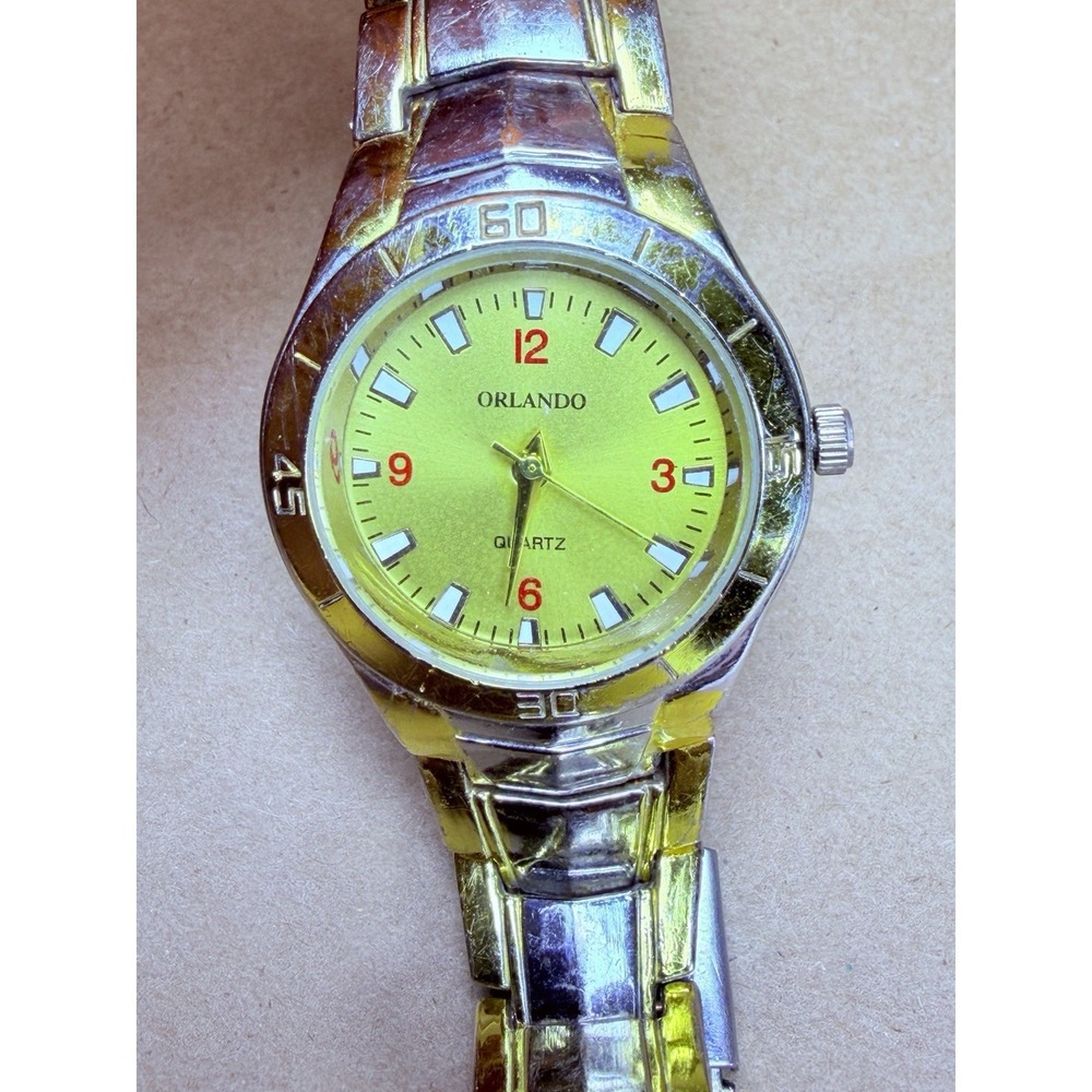 Orlando Y-286 Quartz Watch Two Tone Gold Silver Dial Bracelet
